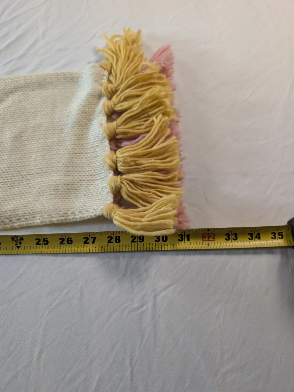 Kids Cream Knit Scarf with Pink and Mustard Tassels